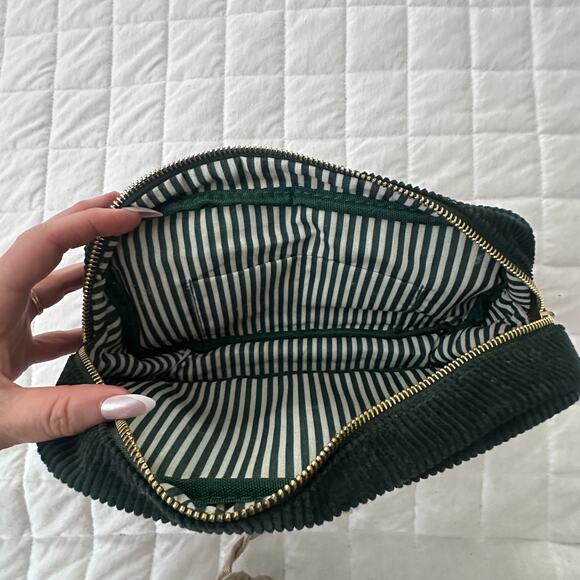 IRENE FORTE Cosmetics Bag Green Corduroy Embroidered Logo Natura E Scienza - Picture 7 of 10